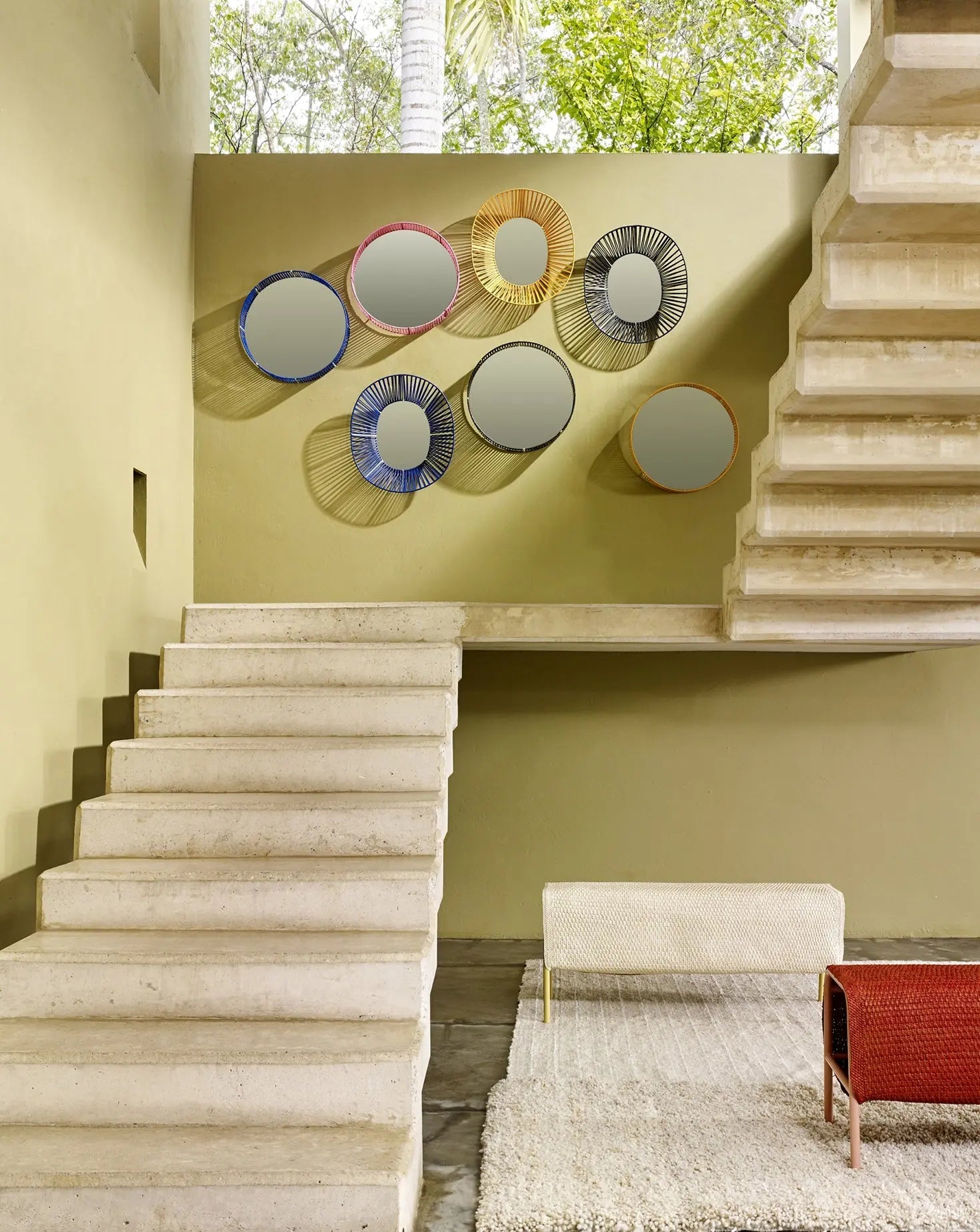 Miroir mural ovale bleu