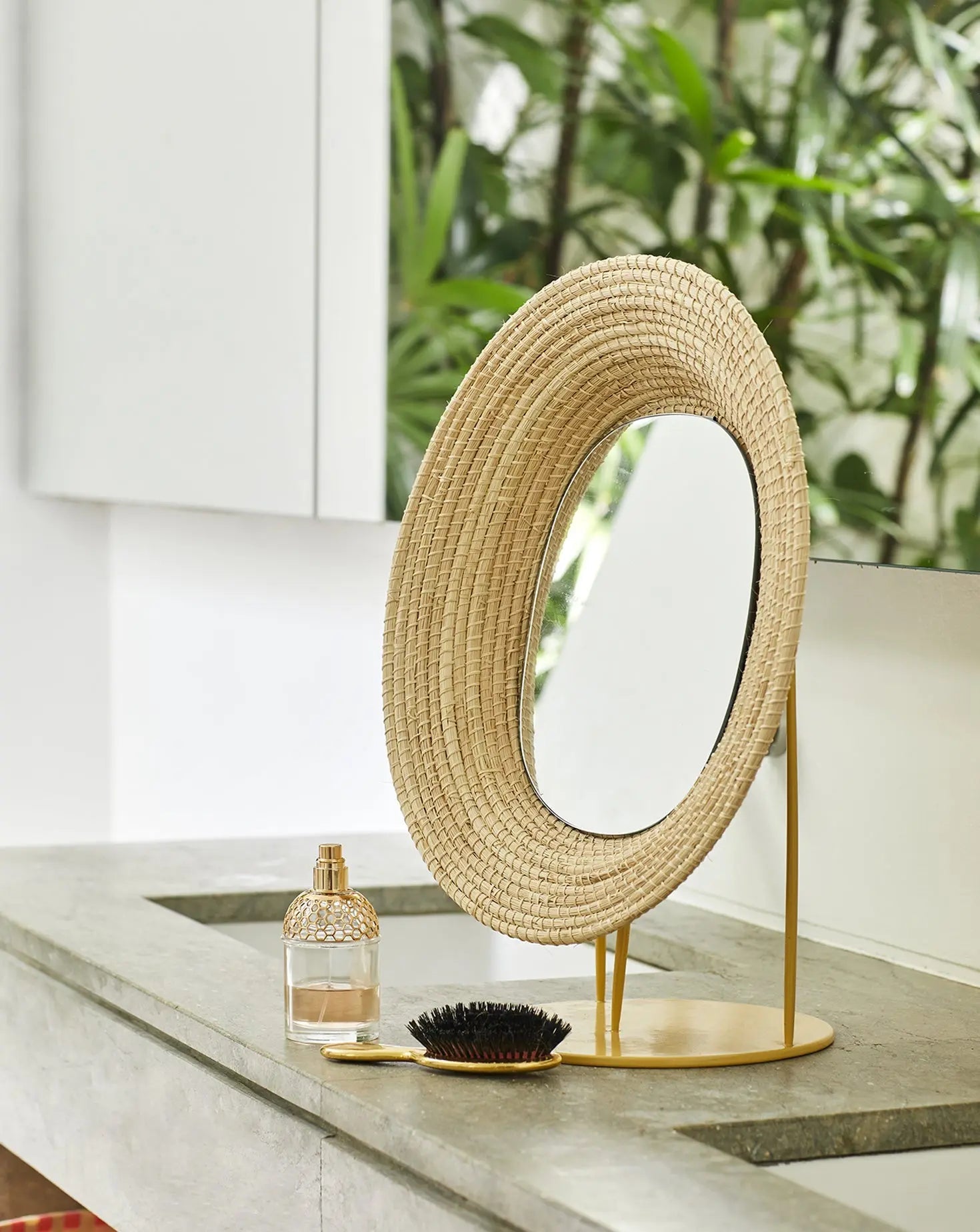 Miroir sur pied naturel brut